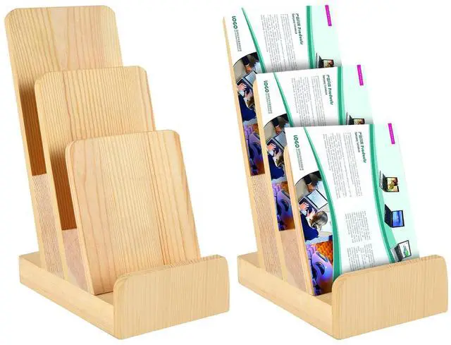 Main image of 2 Pieces 3-Tier Pine Wood Literature Holder pamphlet display stand Trifold Brochure Organizer Flyer Holder Postcard Display and Countertop Wooden Display Stand Book Display for Magazine Pamphlet