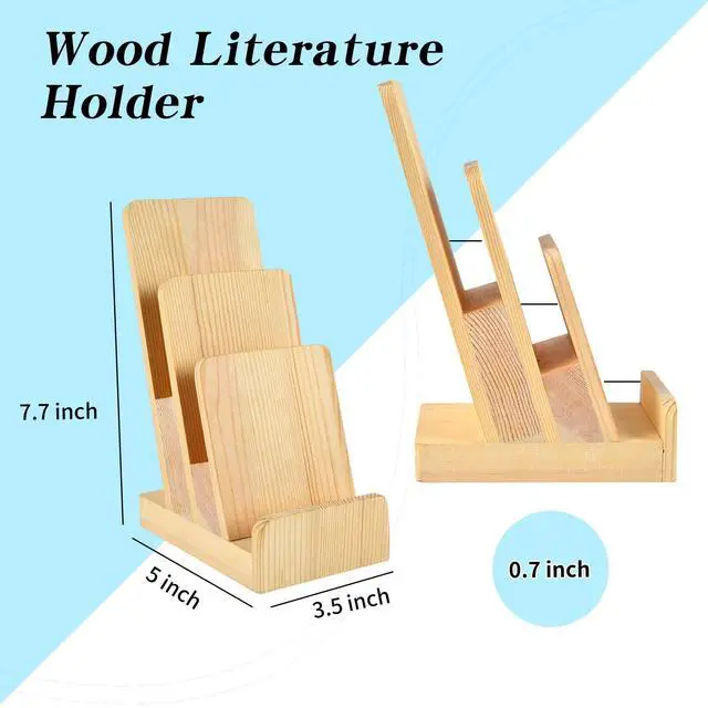 Alt view image 2 of 7 - 2 Pieces 3-Tier Pine Wood Literature Holder pamphlet display stand Trifold Brochure Organizer Flyer Holder Postcard Display and Countertop Wooden Display Stand Book Display for Magazine Pamphlet