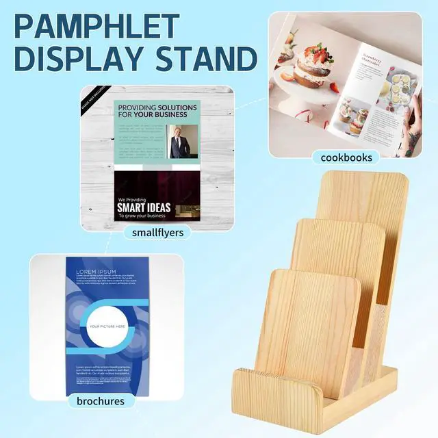 Alt view image 4 of 7 - 2 Pieces 3-Tier Pine Wood Literature Holder pamphlet display stand Trifold Brochure Organizer Flyer Holder Postcard Display and Countertop Wooden Display Stand Book Display for Magazine Pamphlet