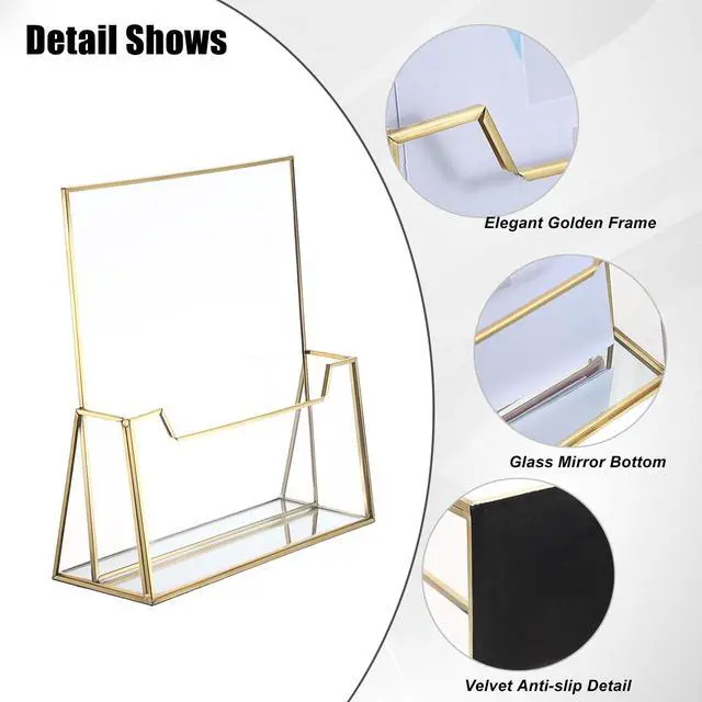Alt view image 4 of 7 - Golden Glass Brochure Holder 8.5 x 11 Inches, Countertop Literature Holder Display Stand, Trifold Pamphlet Holder, Clear Elegant Brochure Display Stand for Magazine Booklets, Menu