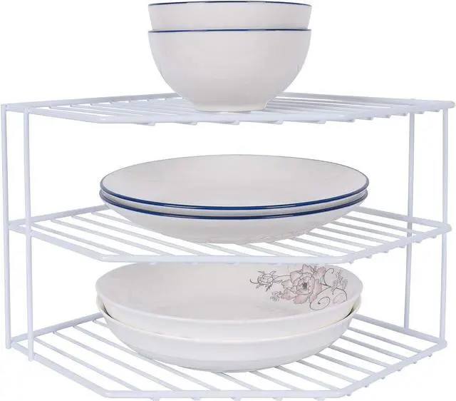 Main image of 3-Tier Corner Shelf Counter and Cabinet Organizer -Countertop Organizer - Cabinet Corner Rack for Plate - Cabinet & Pantry Kitchen Organization (White)