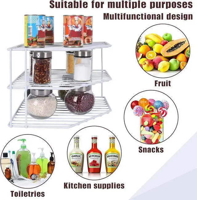 Alt view image 3 of 4 - 3-Tier Corner Shelf Counter and Cabinet Organizer -Countertop Organizer - Cabinet Corner Rack for Plate - Cabinet & Pantry Kitchen Organization (White)