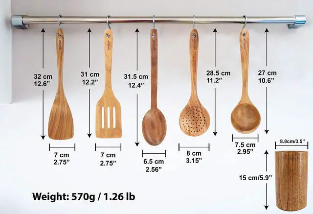 Alt view image 6 of 7 - Acacia Wooden Utensils Set 6 Pcs - Non-Scratching Durable Natural Wood Cooking Spatulas & Spoons for Nonstick Cookware with Holder
