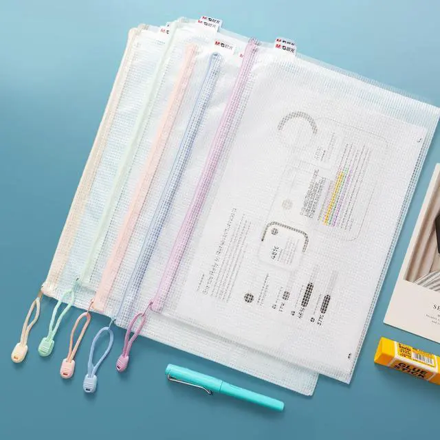 Alt view image 2 of 7 - 20pcs Mesh Zipper Pouch Bags File Puzzle Storage Bags, A4 Zipper Bags for Organizing Storage, Waterproof Zipper Pouches with Label Pocket, Board Games and Office Supplies (Macaroon Colors)