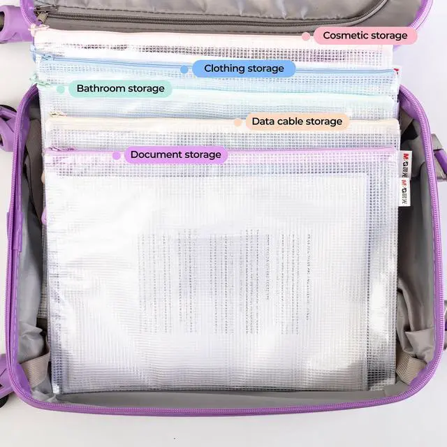 Alt view image 5 of 7 - 20pcs Mesh Zipper Pouch Bags File Puzzle Storage Bags, A4 Zipper Bags for Organizing Storage, Waterproof Zipper Pouches with Label Pocket, Board Games and Office Supplies (Macaroon Colors)