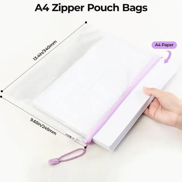 Alt view image 7 of 7 - 20pcs Mesh Zipper Pouch Bags File Puzzle Storage Bags, A4 Zipper Bags for Organizing Storage, Waterproof Zipper Pouches with Label Pocket, Board Games and Office Supplies (Macaroon Colors)