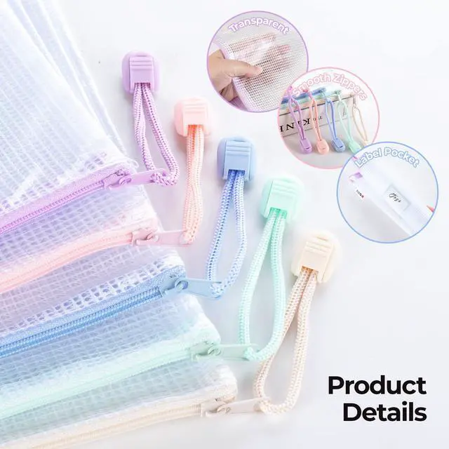 Alt view image 4 of 7 - 20pcs Mesh Zipper Pouch Bags File Puzzle Storage Bags, A4 Zipper Bags for Organizing Storage, Waterproof Zipper Pouches with Label Pocket, Board Games and Office Supplies (Macaroon Colors)