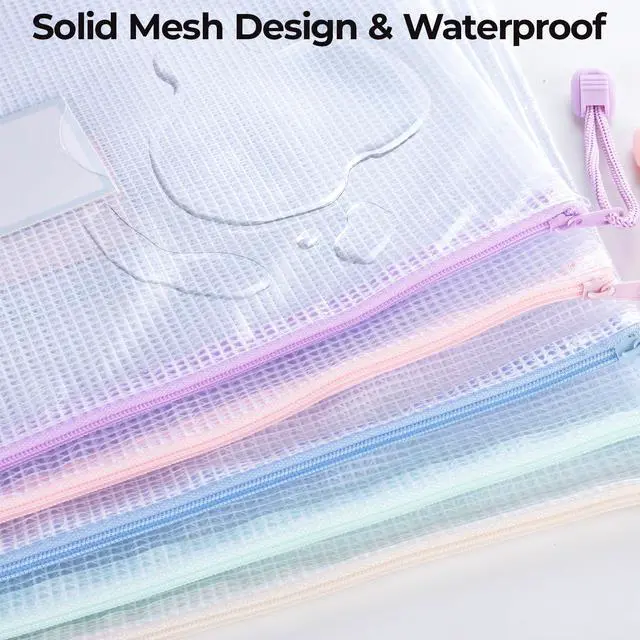 Alt view image 3 of 7 - 20pcs Mesh Zipper Pouch Bags File Puzzle Storage Bags, A4 Zipper Bags for Organizing Storage, Waterproof Zipper Pouches with Label Pocket, Board Games and Office Supplies (Macaroon Colors)