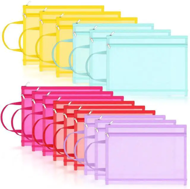 Main image of 15 Pcs Mesh Zipper Pouch Bags Colored Double Layer Nylon A4 Zipper Mesh Bag with Handle Puzzle Building Block Set Toy Storage Organization for School Office Home Travel (Low Saturated Color)