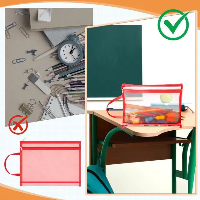 Alt view image 6 of 7 - 15 Pcs Mesh Zipper Pouch Bags Colored Double Layer Nylon A4 Zipper Mesh Bag with Handle Puzzle Building Block Set Toy Storage Organization for School Office Home Travel (Low Saturated Color)