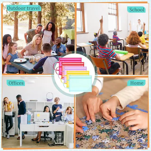 Alt view image 7 of 7 - 15 Pcs Mesh Zipper Pouch Bags Colored Double Layer Nylon A4 Zipper Mesh Bag with Handle Puzzle Building Block Set Toy Storage Organization for School Office Home Travel (Low Saturated Color)