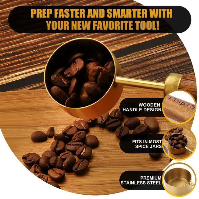 Alt view image 3 of 7 - Gold Measuring Cups and Spoons Set with Wood Handles, Premium Stainless Steel Measuring Spoons and Measuring Cups Set-Gold