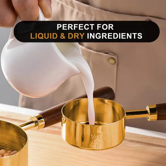Alt view image 6 of 7 - Gold Measuring Cups and Spoons Set with Wood Handles, Premium Stainless Steel Measuring Spoons and Measuring Cups Set-Gold