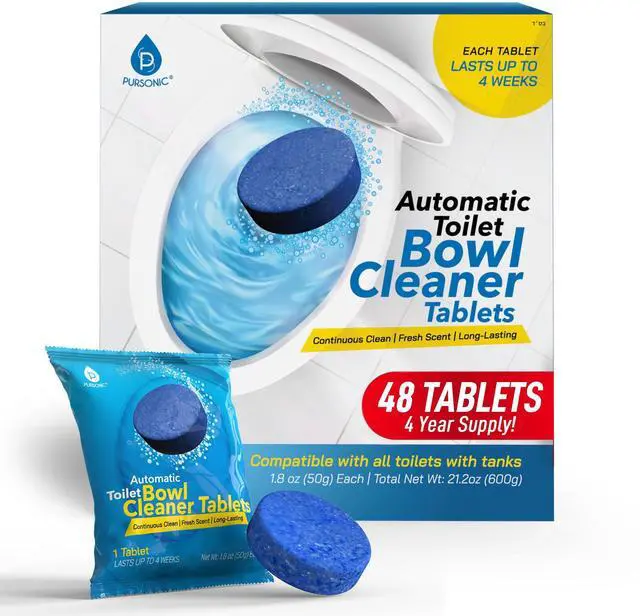 Main image of Automatic Toilet Bowl Cleaner 48 Tablets 4 Year Supply - Blue Gel Toilet Tank Cleaners, Long-Lasting - Septic-Safe Hard Water Ring Stain Remover, Smell Eliminator Deodorizer, Fresh Scent