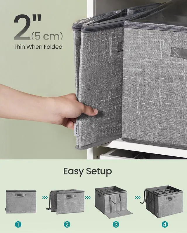 Alt view image 6 of 6 - Shoe Organizer for Closet, Set of 2, Shoe Storage Box with Clear Lid, Foldable Fabric Bins, Holds 32 Pairs Total, Reinforced Handles, 16.5 x 16.5 x 12.5 Inches, Cattail Gray ULSP602G01