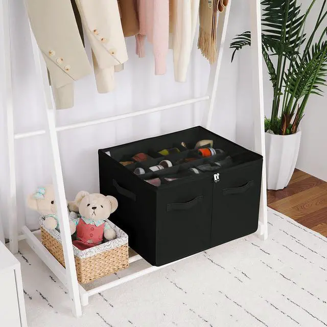Alt view image 4 of 7 - Shoe Organizer for Closet, Foldable Shoe Box with Adjustable Dividers and Clear Cover, Space Saving Shoe Storage Organizer Cabinet with Reinforced Handles, Fits 16 Pairs, Black, TP09B