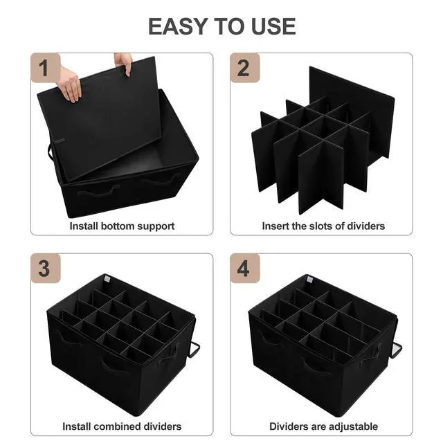 Alt view image 7 of 7 - Shoe Organizer for Closet, Foldable Shoe Box with Adjustable Dividers and Clear Cover, Space Saving Shoe Storage Organizer Cabinet with Reinforced Handles, Fits 16 Pairs, Black, TP09B