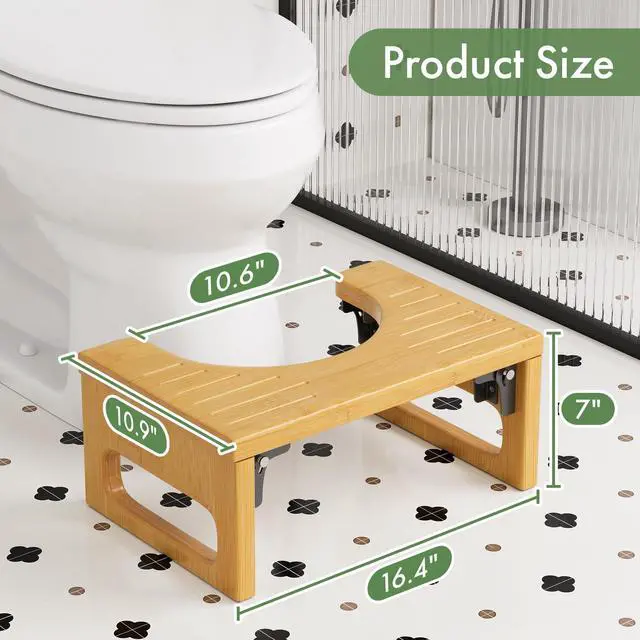 Alt view image 2 of 7 - Squatting Potty Stool, Foldable Toilet Stool for Adult, Bamboo Poop Stool, Foot Step Stool Squat, Pooping Stools with Anti-Slip Strip for Bathroom, Natural Color, 7''