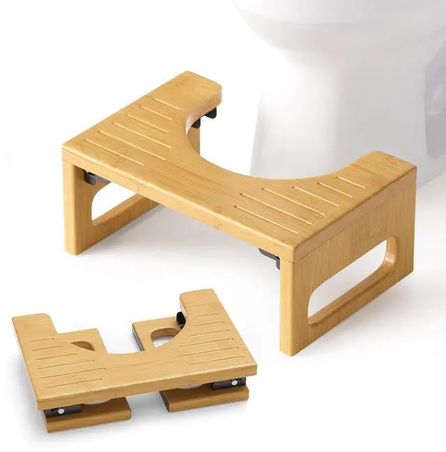 Main image of Squatting Potty Stool, Foldable Toilet Stool for Adult, Bamboo Poop Stool, Foot Step Stool Squat, Pooping Stools with Anti-Slip Strip for Bathroom, Natural Color, 7''