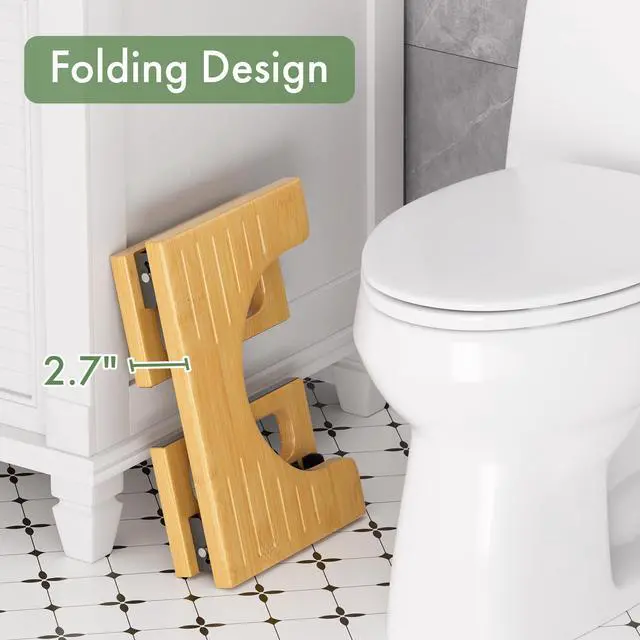 Alt view image 4 of 7 - Squatting Potty Stool, Foldable Toilet Stool for Adult, Bamboo Poop Stool, Foot Step Stool Squat, Pooping Stools with Anti-Slip Strip for Bathroom, Natural Color, 7''