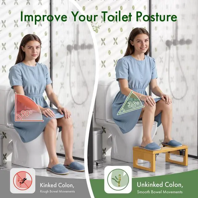 Alt view image 5 of 7 - Squatting Potty Stool, Foldable Toilet Stool for Adult, Bamboo Poop Stool, Foot Step Stool Squat, Pooping Stools with Anti-Slip Strip for Bathroom, Natural Color, 7''