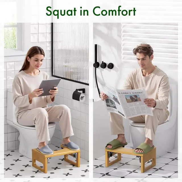 Alt view image 7 of 7 - Squatting Potty Stool, Foldable Toilet Stool for Adult, Bamboo Poop Stool, Foot Step Stool Squat, Pooping Stools with Anti-Slip Strip for Bathroom, Natural Color, 7''