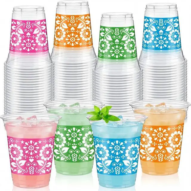 Main image of 120 Pcs Fiesta Plastic Cups 12 oz Mexican Disposable Party Cups Cinco De Mayo Margarita Drinkware for Mexican Theme Birthday Taco Bar Birthday Wedding Party Supplies Decorations