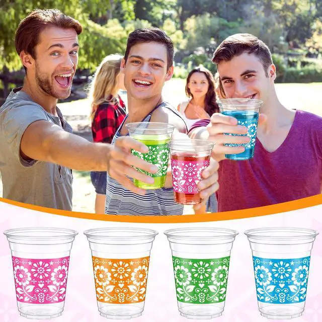 Alt view image 3 of 7 - 120 Pcs Fiesta Plastic Cups 12 oz Mexican Disposable Party Cups Cinco De Mayo Margarita Drinkware for Mexican Theme Birthday Taco Bar Birthday Wedding Party Supplies Decorations