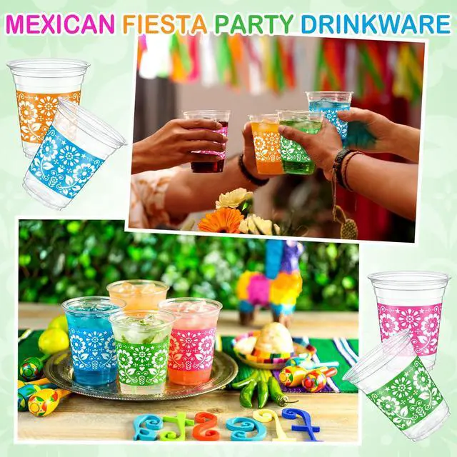 Alt view image 5 of 7 - 120 Pcs Fiesta Plastic Cups 12 oz Mexican Disposable Party Cups Cinco De Mayo Margarita Drinkware for Mexican Theme Birthday Taco Bar Birthday Wedding Party Supplies Decorations
