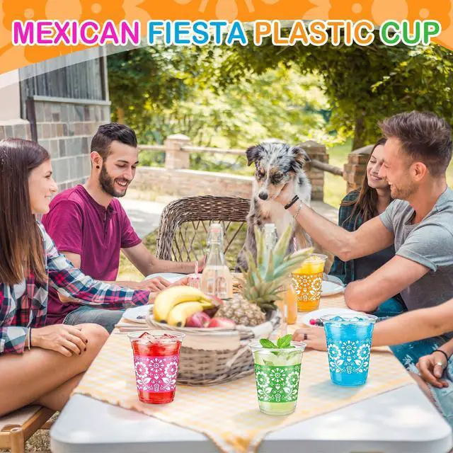 Alt view image 6 of 7 - 120 Pcs Fiesta Plastic Cups 12 oz Mexican Disposable Party Cups Cinco De Mayo Margarita Drinkware for Mexican Theme Birthday Taco Bar Birthday Wedding Party Supplies Decorations