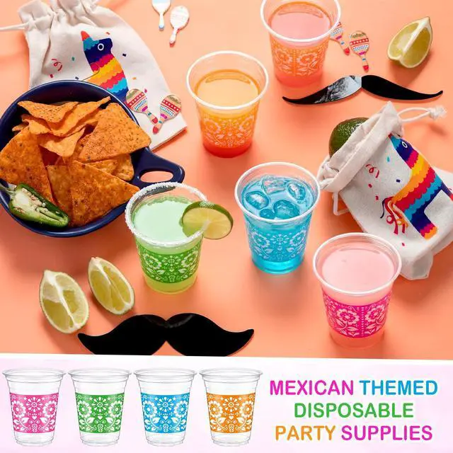 Alt view image 7 of 7 - 120 Pcs Fiesta Plastic Cups 12 oz Mexican Disposable Party Cups Cinco De Mayo Margarita Drinkware for Mexican Theme Birthday Taco Bar Birthday Wedding Party Supplies Decorations
