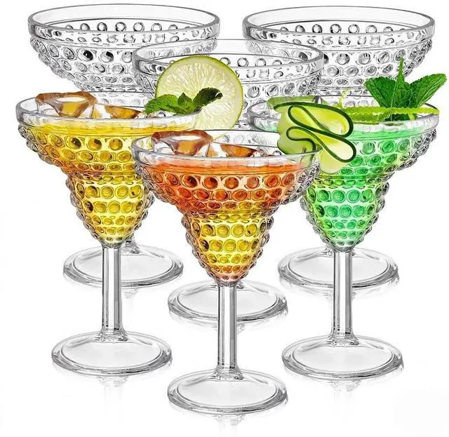 Main image of 6 Pack Plastic Margarita Glasses, 11oz Stemmed Cocktail Glasses, Reusable Shatterproof Margarita Glasses, Unique Bar Glasses for Martini, Frozen Daiquiri, Tropical Summer Parties