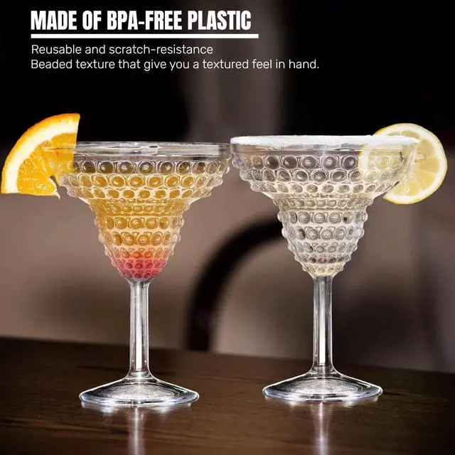 Alt view image 4 of 7 - 6 Pack Plastic Margarita Glasses, 11oz Stemmed Cocktail Glasses, Reusable Shatterproof Margarita Glasses, Unique Bar Glasses for Martini, Frozen Daiquiri, Tropical Summer Parties