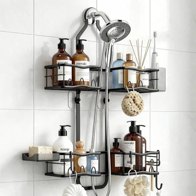 Main image of Shower Caddy Hanging Organizer Over Showerhead, Rustproof Black