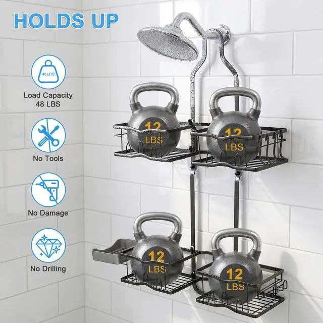 Alt view image 2 of 7 - Shower Caddy Hanging Organizer Over Showerhead, Rustproof Black