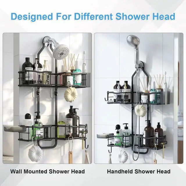 Alt view image 3 of 7 - Shower Caddy Hanging Organizer Over Showerhead, Rustproof Black