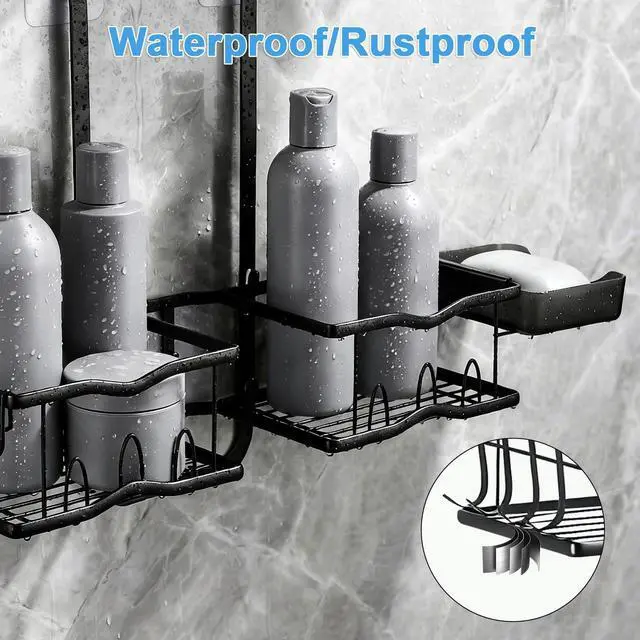 Alt view image 4 of 7 - Shower Caddy Hanging Organizer Over Showerhead, Rustproof Black