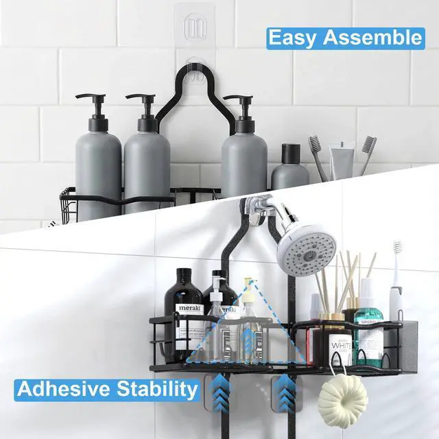 Alt view image 5 of 7 - Shower Caddy Hanging Organizer Over Showerhead, Rustproof Black