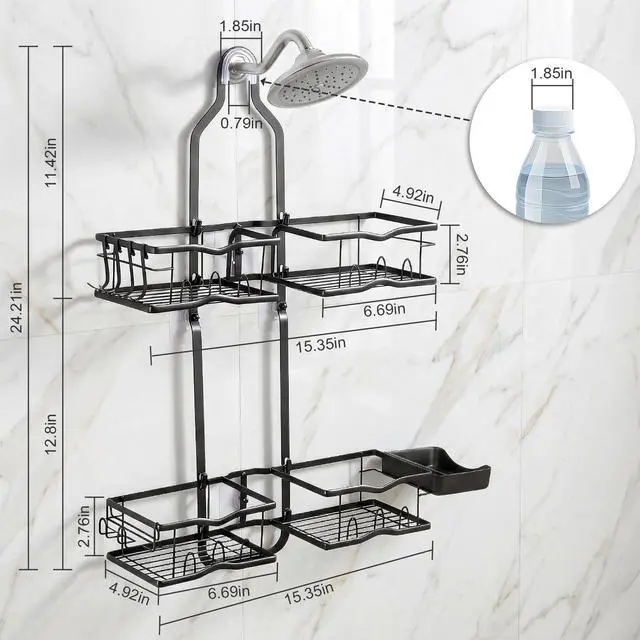Alt view image 7 of 7 - Shower Caddy Hanging Organizer Over Showerhead, Rustproof Black