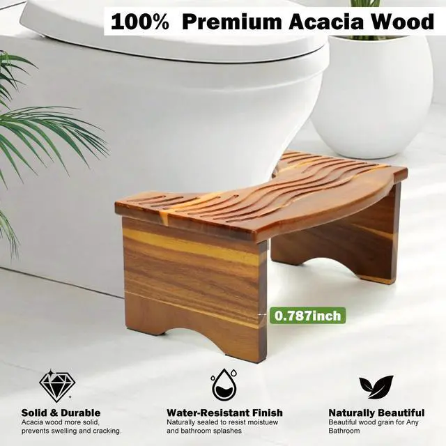 Alt view image 2 of 7 - Toilet Stool, Acacia Wood Poop Stool for Potty Training,7 Inch Toilet Stool Squat for Adult,Poop Stool,No Assembly Required,Improve Bathroom Posture and Comfort (Acacia)