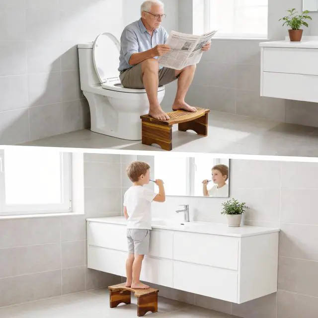 Alt view image 7 of 7 - Toilet Stool, Acacia Wood Poop Stool for Potty Training,7 Inch Toilet Stool Squat for Adult,Poop Stool,No Assembly Required,Improve Bathroom Posture and Comfort (Acacia)