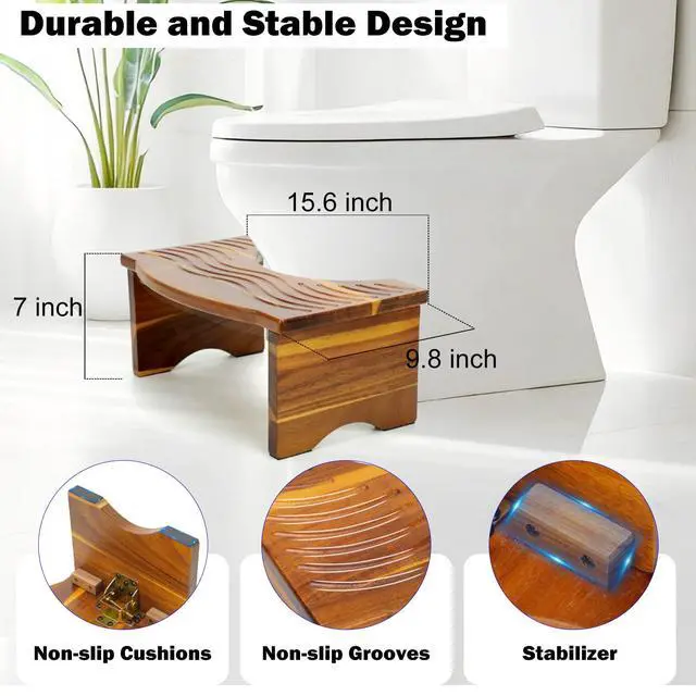 Alt view image 4 of 7 - Toilet Stool, Acacia Wood Poop Stool for Potty Training,7 Inch Toilet Stool Squat for Adult,Poop Stool,No Assembly Required,Improve Bathroom Posture and Comfort (Acacia)