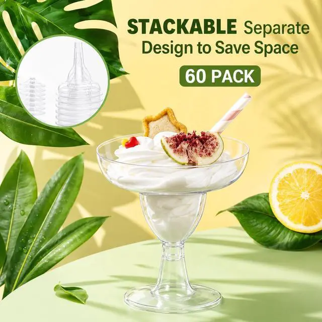 Alt view image 4 of 7 - 60 Pcs Plastic Margarita Glasses, 5 oz Clear Cocktail Glasses for Cinco de Mayo, Taco Party, and Mexican Decoration, Plastic Margarita Cups for Taco Bar Events Wedding Parties