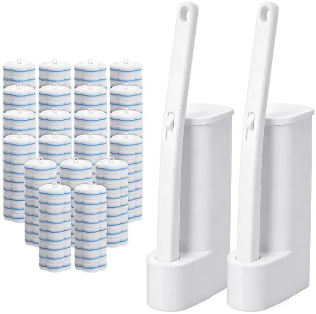 Main image of 2 Pack Disposable Toilet Bowl Brush and Holder, Toilet Cleaning System-2 Toilet Bowl Wand, 2 Storage Caddy&96 Toilet Brush Refills Wall-Mount Toilet Brush for Effective Deep Scrub Toilet