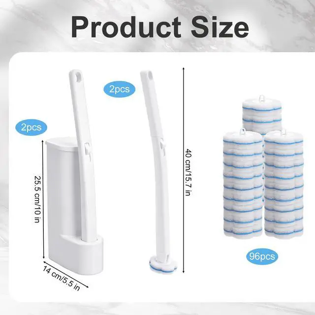 Alt view image 2 of 7 - 2 Pack Disposable Toilet Bowl Brush and Holder, Toilet Cleaning System-2 Toilet Bowl Wand, 2 Storage Caddy&96 Toilet Brush Refills Wall-Mount Toilet Brush for Effective Deep Scrub Toilet