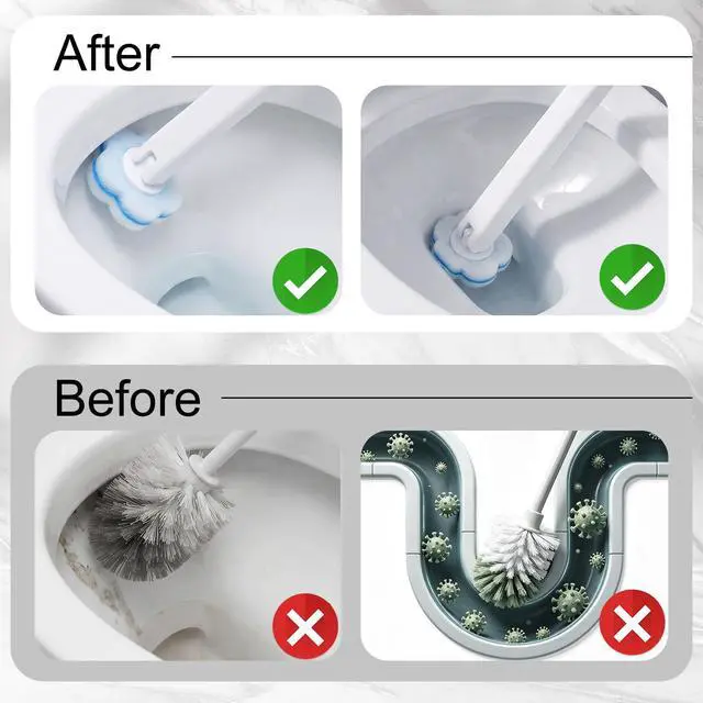 Alt view image 6 of 7 - 2 Pack Disposable Toilet Bowl Brush and Holder, Toilet Cleaning System-2 Toilet Bowl Wand, 2 Storage Caddy&96 Toilet Brush Refills Wall-Mount Toilet Brush for Effective Deep Scrub Toilet