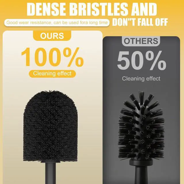 Alt view image 5 of 7 - Toilet Brush and Holder, Toilet Cleaner Bowl Set with Two Brush with Extra Long Handle, Durable Bristles Toilet Scrubber and Covered Holder, Drip-Proof Stainless Steel Matte Black