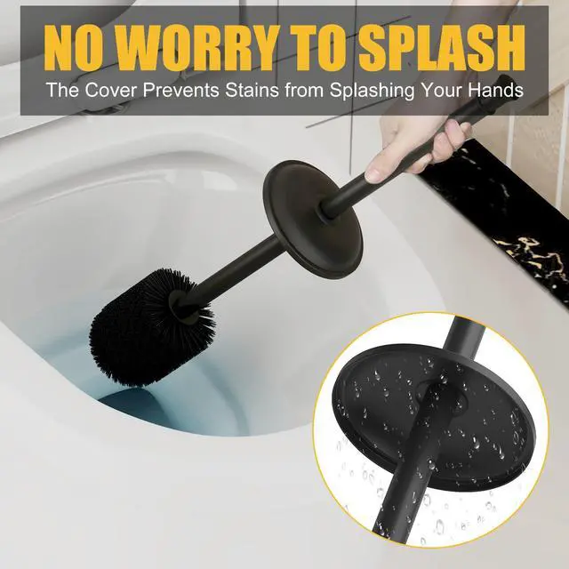 Alt view image 7 of 7 - Toilet Brush and Holder, Toilet Cleaner Bowl Set with Two Brush with Extra Long Handle, Durable Bristles Toilet Scrubber and Covered Holder, Drip-Proof Stainless Steel Matte Black