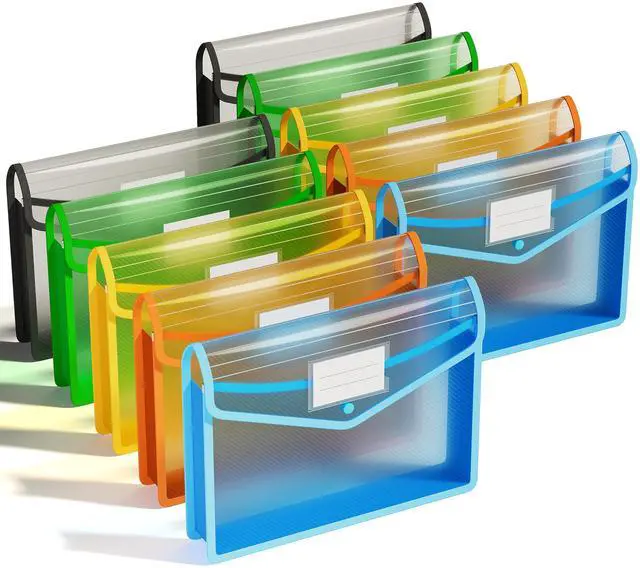Main image of Plastic Expanding File Folder, Transparent envelopes with Snap Closure,No Dividers,Large Capacity,Document Organizer for Receipts, Bills&Taxes,Letter/A4 Size for School/Office/Home-10 Pack