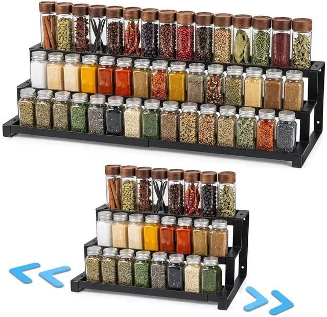 Main image of Expandable Spice Rack Organizer for Cabinet, Metal Spice Organizer Adjustable Length, Seasoning & Pantry Organization Shelf 3-Tier, Non-Skid Step Shelf for Kitchen Cabinet, Pantry or Countertop